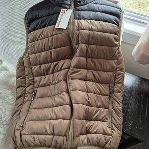 L Alpine Swiss Black and Tan Puffer Jacket-Vest
